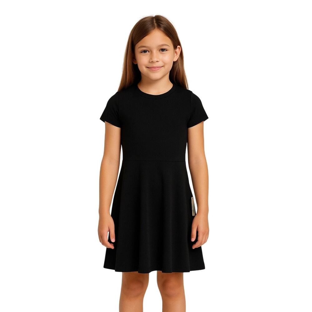 Art Class Girls' Skater Rib-Knit Short Sleeve Dress Black Size M (7/8)